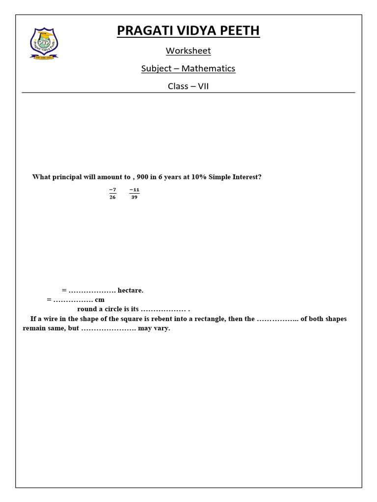 Class VII Maths Worksheet | PDF | Teaching Methods & Materials ...