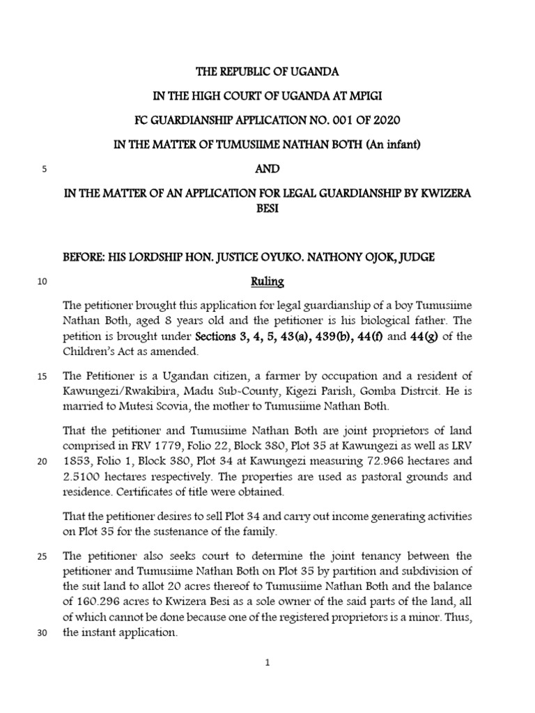 Legal Guardianship Ruling for Tumusiime | PDF | Concurrent Estate ...