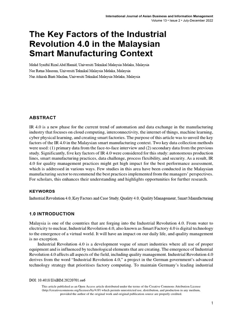 2022 - The Key Factors of The Industrial Revolution 40 in The Malaysian ...