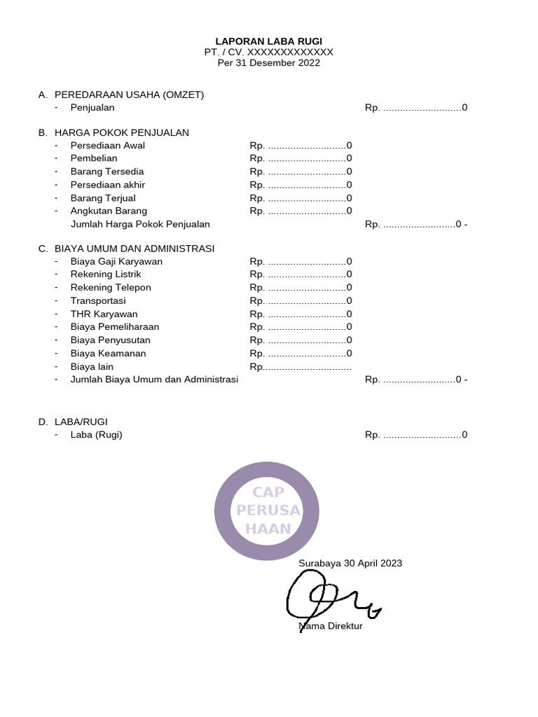 Contoh Format Laba Rugi - NIHIL | PDF