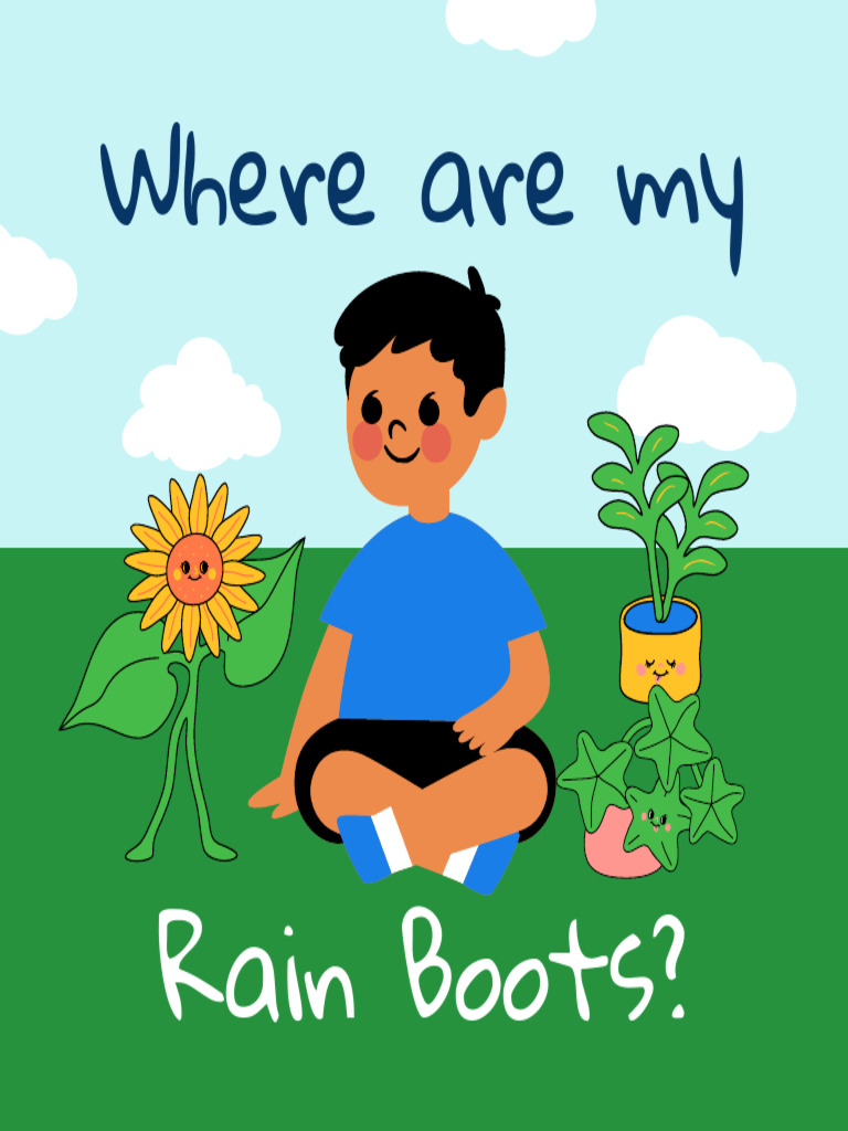 Green Blue and Yellow Illustrated Where Are My Rain Boots Story Book
