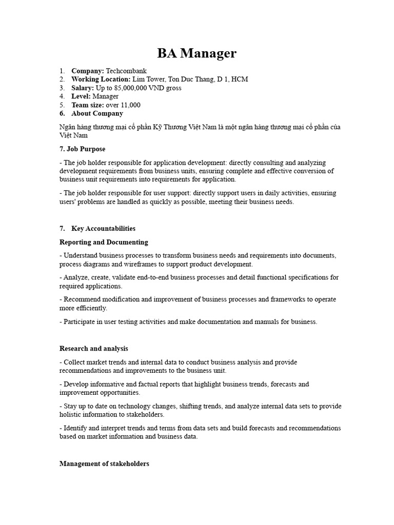 BA Manager - HCM | PDF