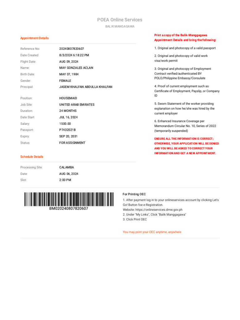 Print BM Appointment | PDF