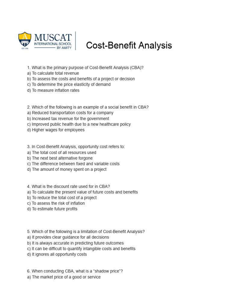 COST BENEFIT ANALYSIS EVALUATION QUESTIONS visual data 8