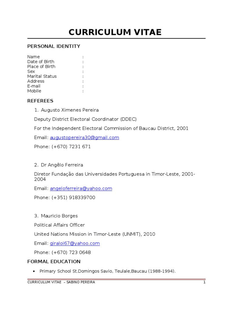 Curriculum Vitae Microsoft Windows East Timor