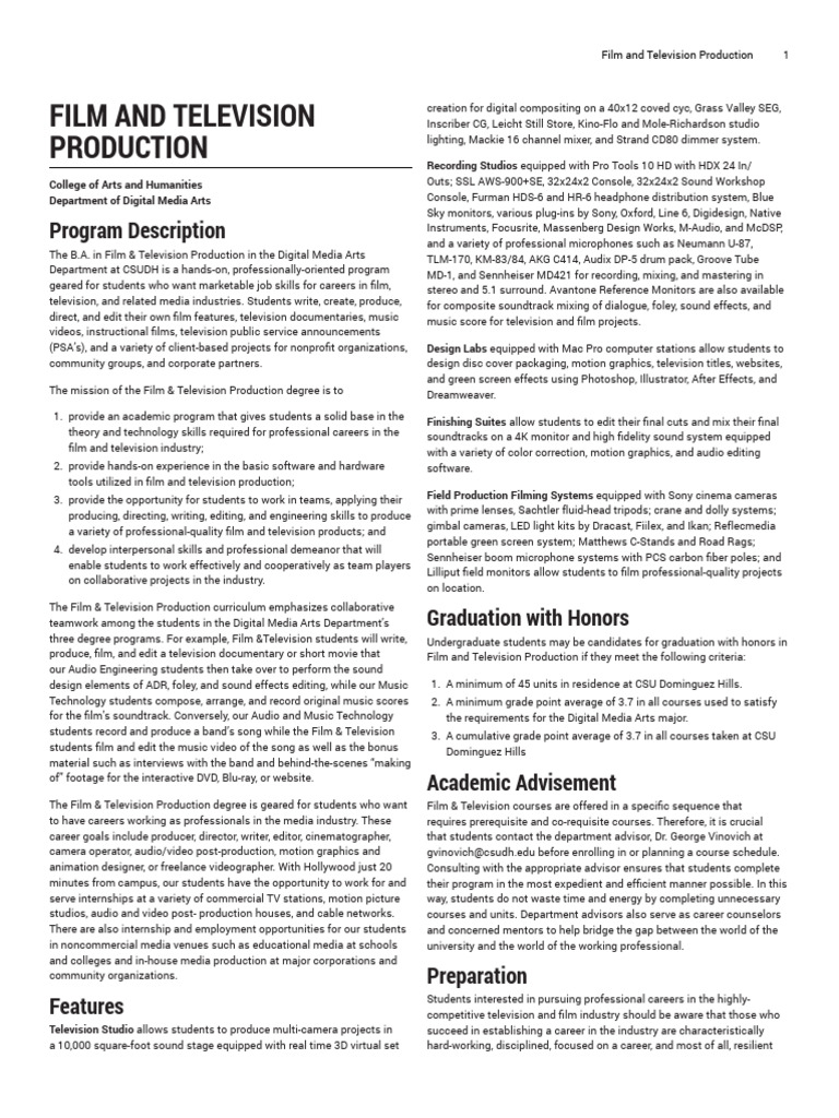 B.A. in Film & Television Production | PDF | Recording