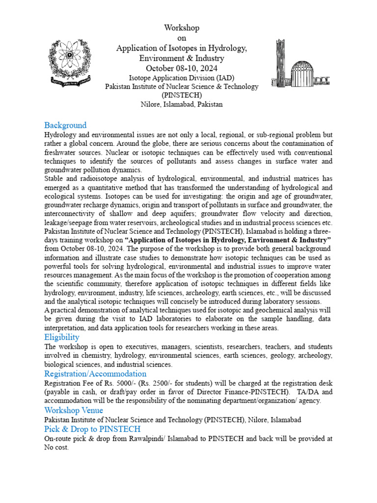 Isotope Applications Workshop at PINSTECH | PDF | Groundwater | Hydrology