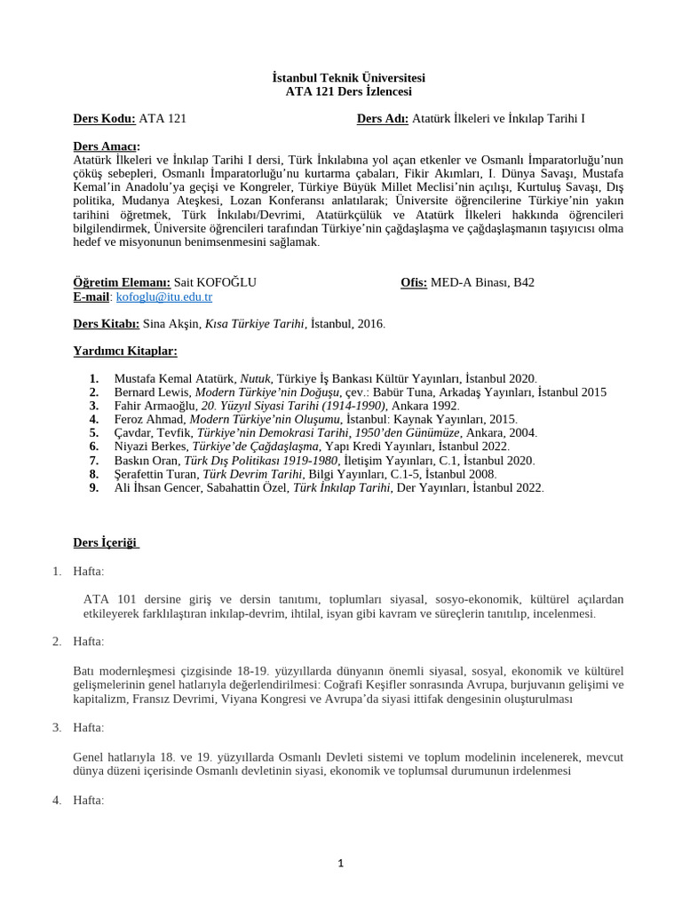 Ata 121 Ders İzlencesi̇ | PDF