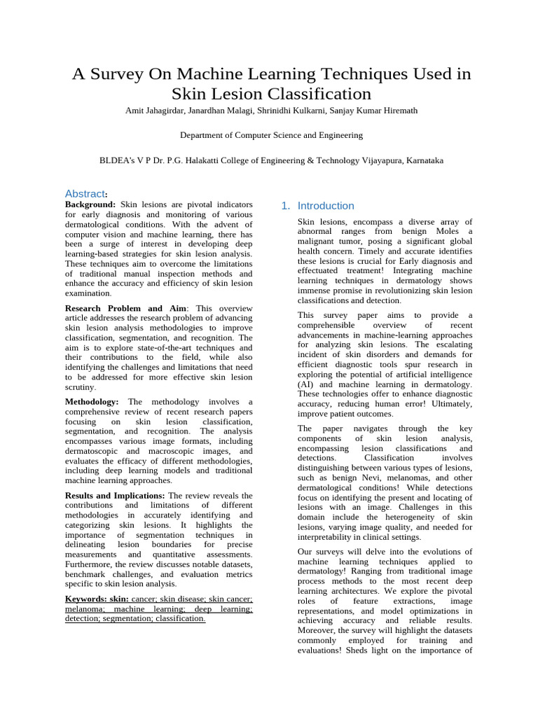 A Survey On Machine Learning Techniques Used in Skin Lesion ...