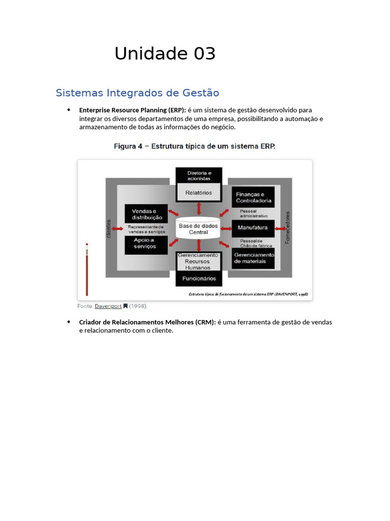 Unidade 03 - Sistemas Integrados de Gestão | PDF