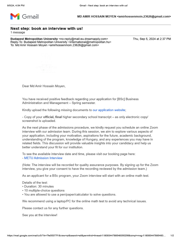 Gmail - Next Step - Book An Interview With Us! | PDF