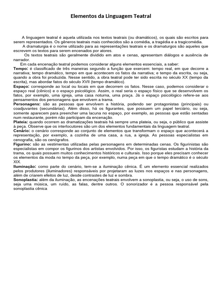 Elementos da Linguagem Teatral | PDF | Teatro | Tempo