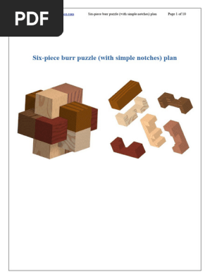 Six-piece burr puzzle with simple notches plan