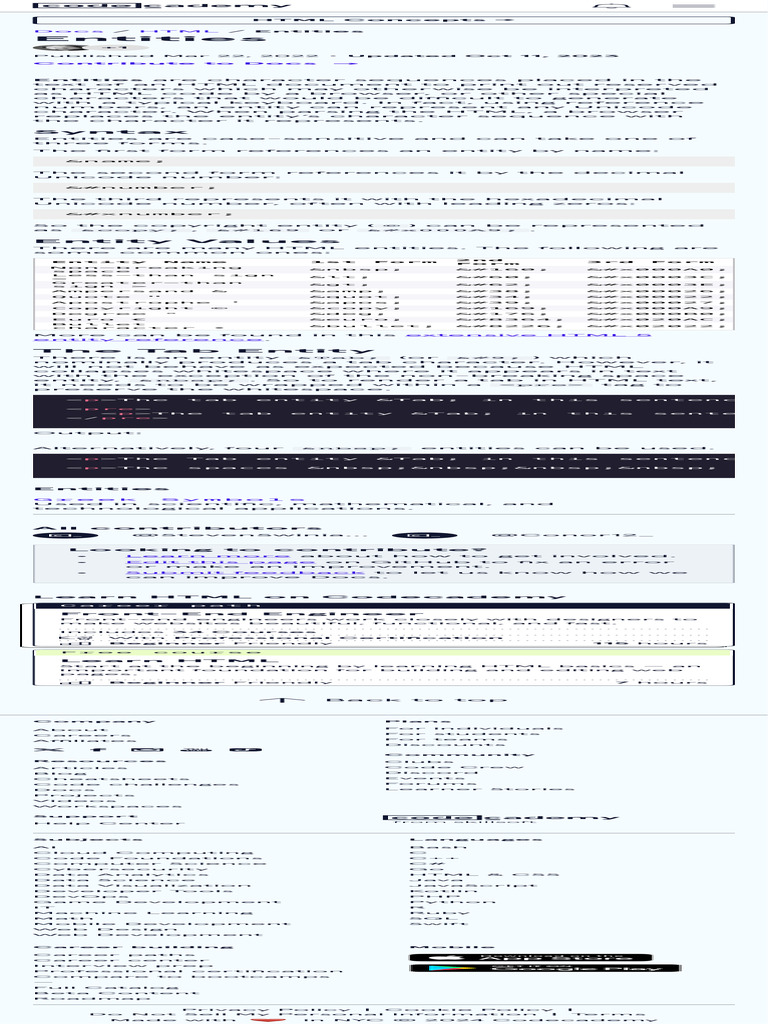Html Entities Codecademy Pdf