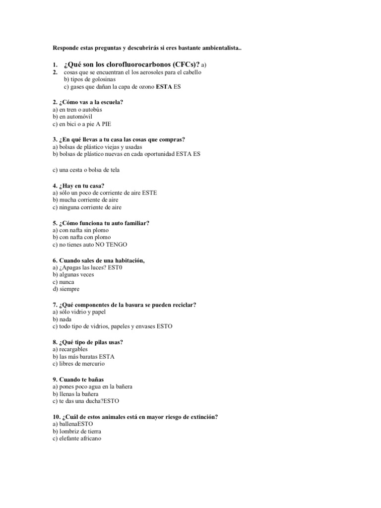 Responde Estas Preguntas y Descubrirás Si Eres Bastante Ambientalista | PDF