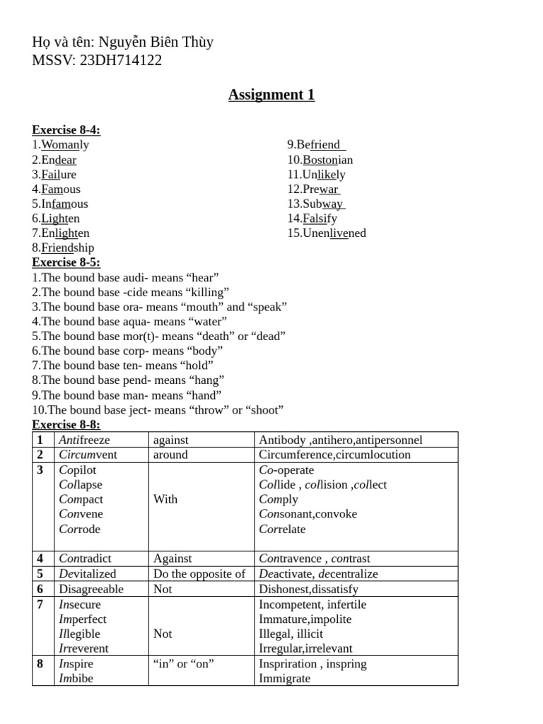Assignment 1 (The Morphology of English) | PDF