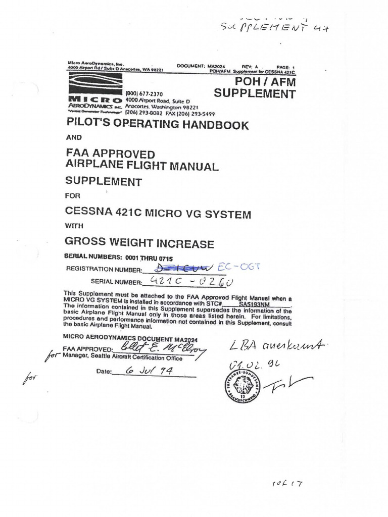 POH - Sup.44 - CESSNA 421 C MICRO VG SYSTEM | PDF