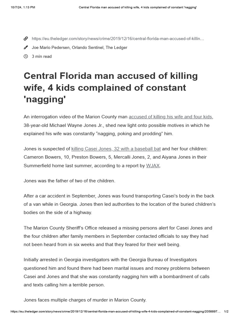 Central Florida Man Accused of Killing Wife, 4 Kids Complained of ...