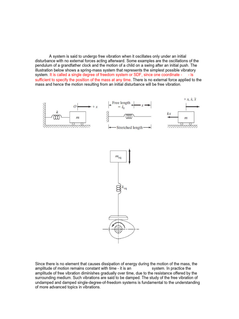 Free Vibration in SDOF Systems | PDF | Force | Equations Of Motion