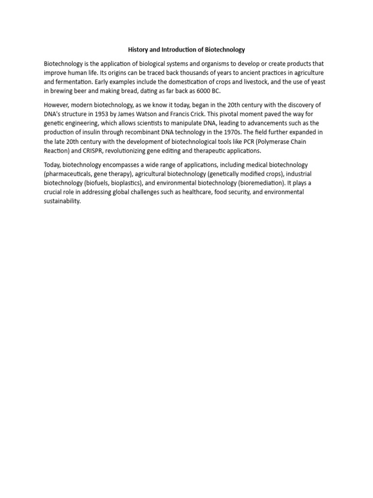 History And Introduction Of Biotechnology Pdf Wellness Science