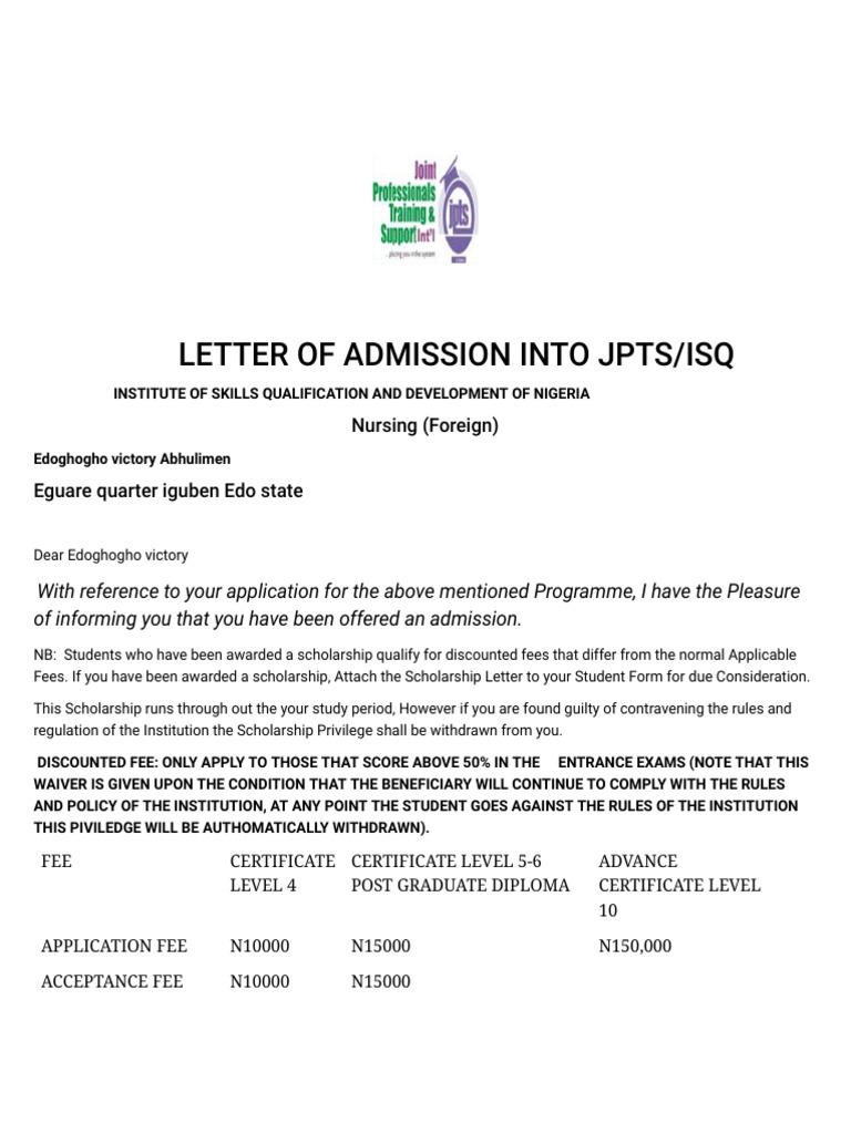Print Admission Letter | PDF