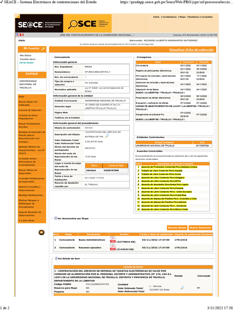 SEACE - Sistema Electrónico de Contrataciones Del Estado - VALES | PDF