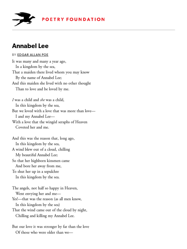 Annabel Lee by Edgar Allan Poe - Poetry Foundation | PDF, image size:768x1024