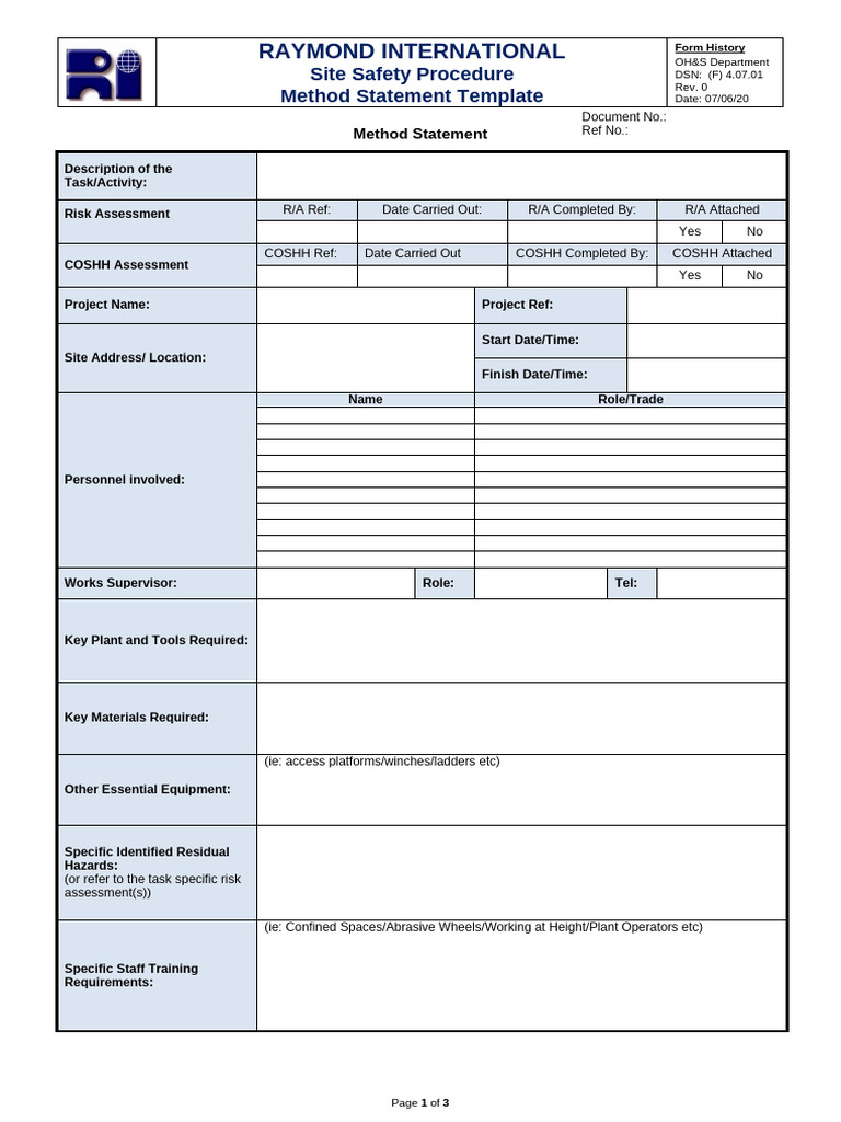 (F) 4.07.01 Method Statement Template | PDF