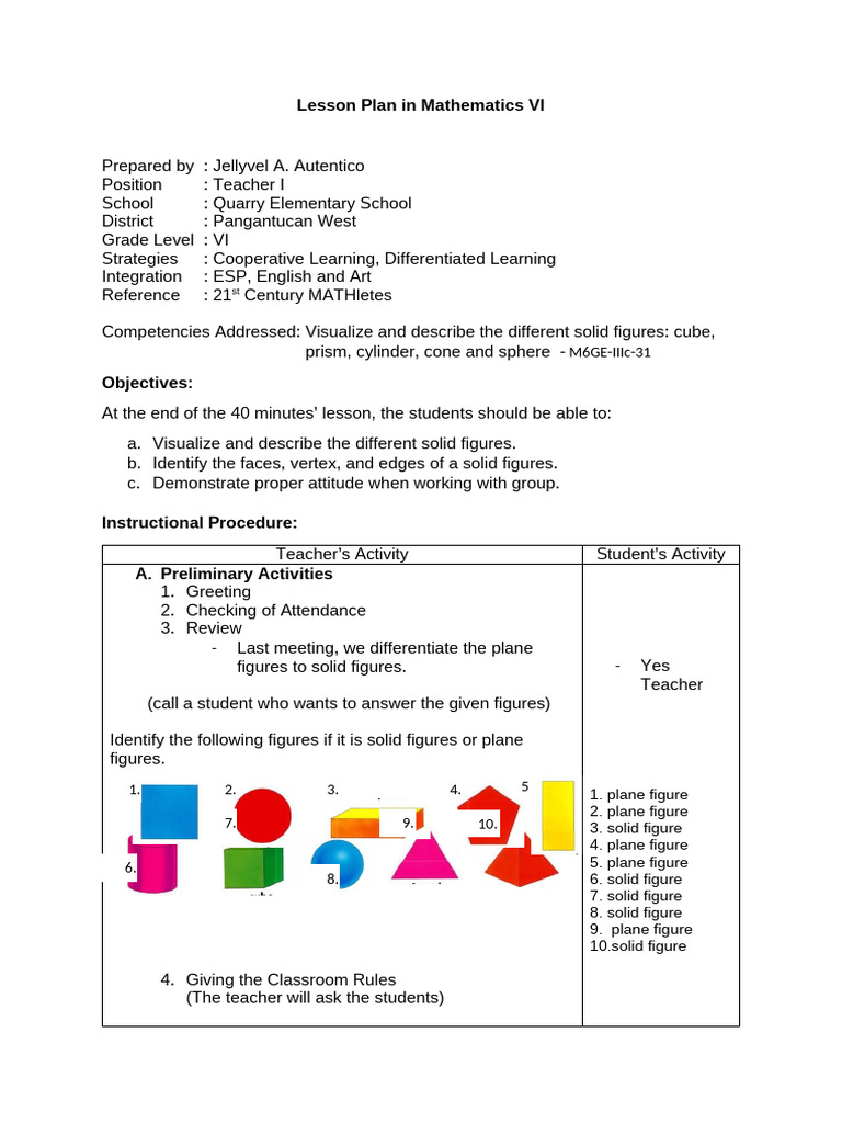 Lesson Plan Cot 6 Math | PDF