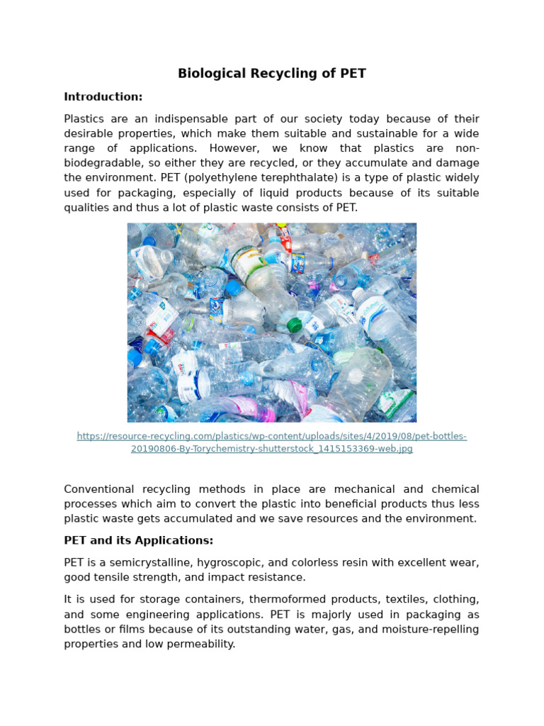 Biological Recycling Of Pet Pdf Plastic Recycling
