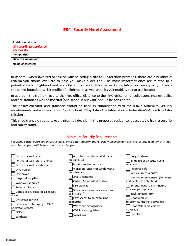 IFRC-Risk Assessment Hotel | PDF