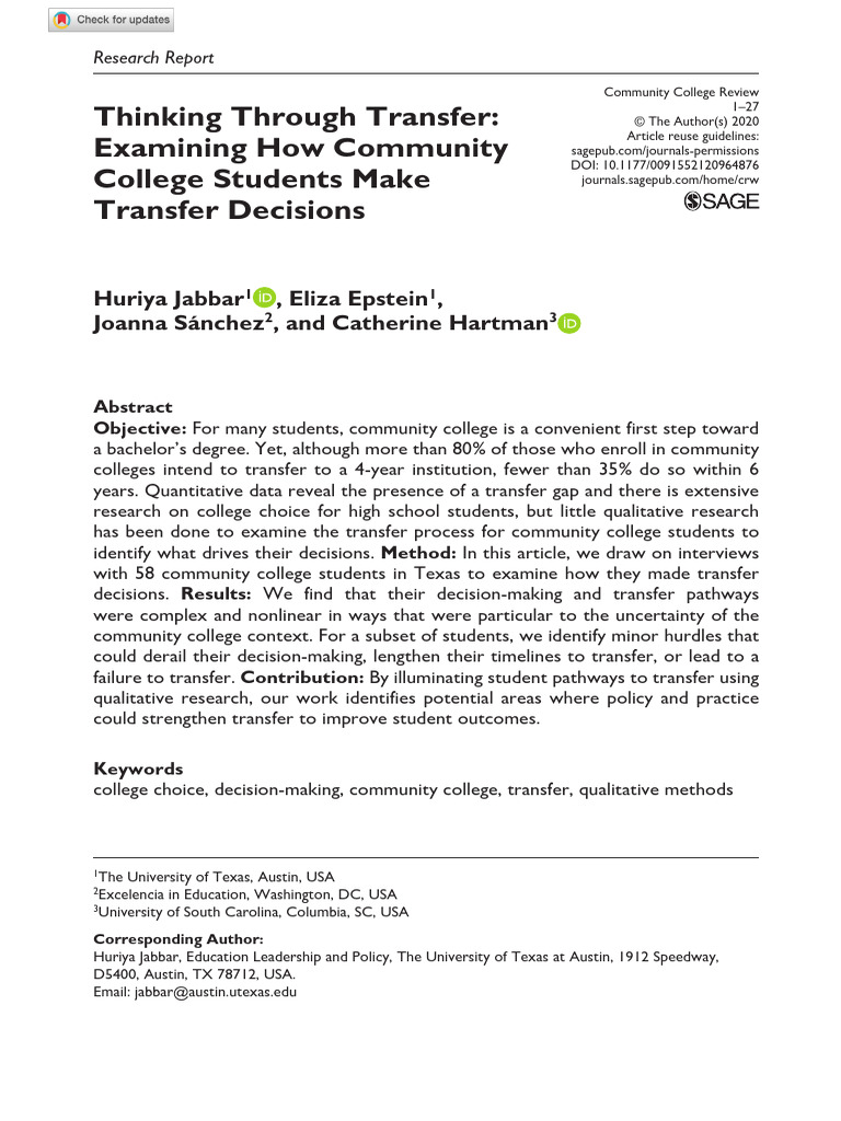 Thinking Through Transfer Examining How Community College Students Make ...