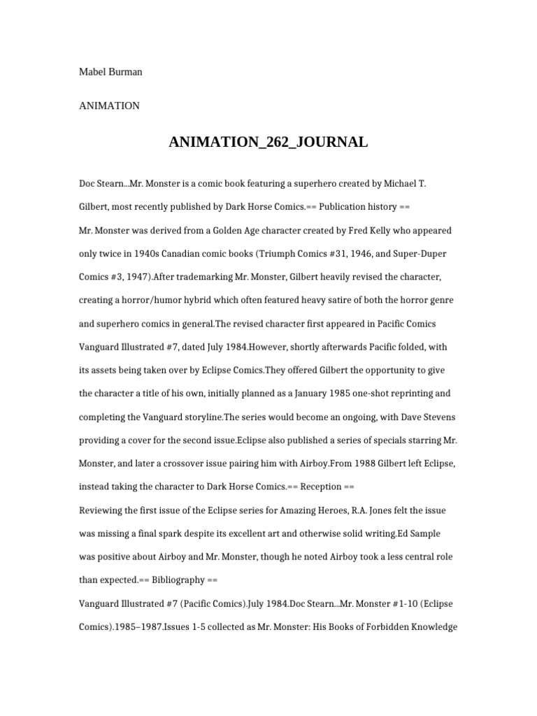 Animation 262 Journal | PDF