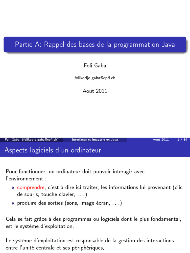 Bases de la programmation en Java | PDF | Java (Langage de ...