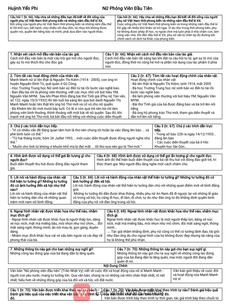 N. Văn 11 - Nữ Phóng Viên Đầu Tiên - HYP | PDF