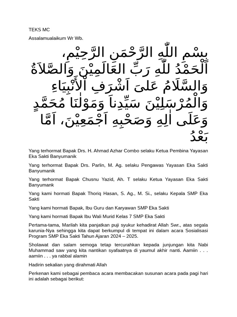 TEKS MC Sekolah | PDF