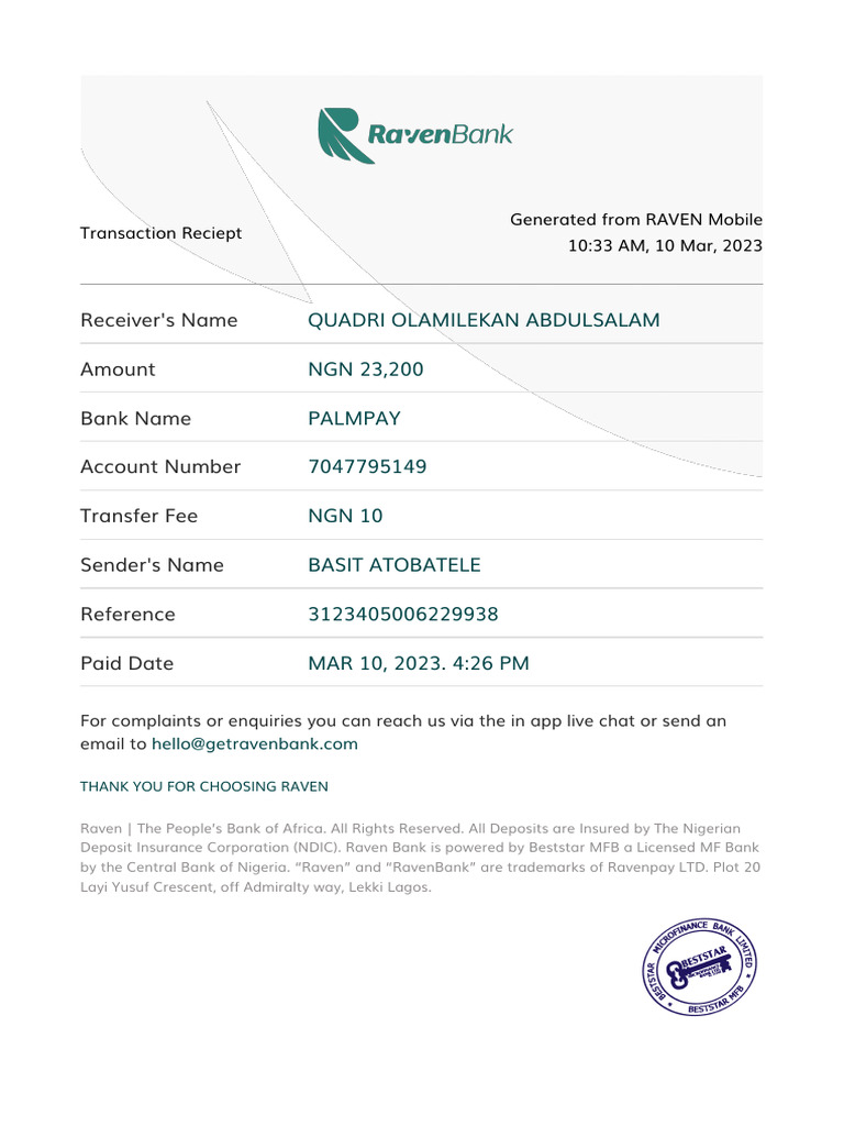 Raven Transaction Receipt 978 | PDF