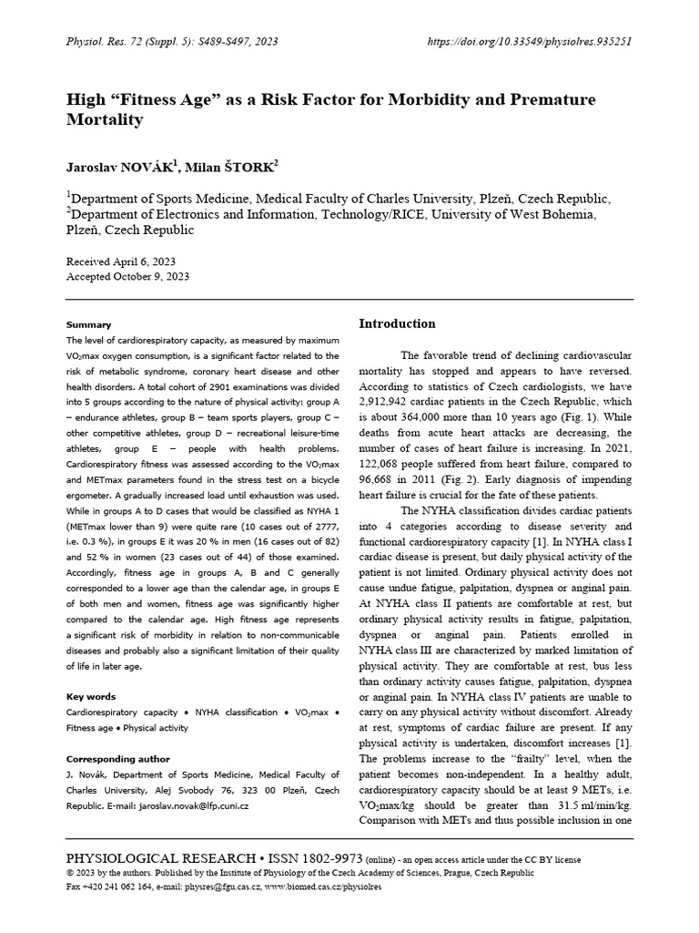 High - Fitness Age - As A Risk Factor For Morbidity and Premature ...