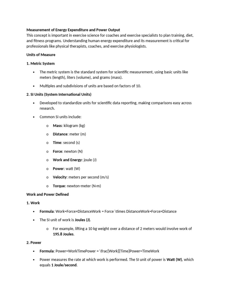 Measurement of Energy Expenditure and Power Output | PDF