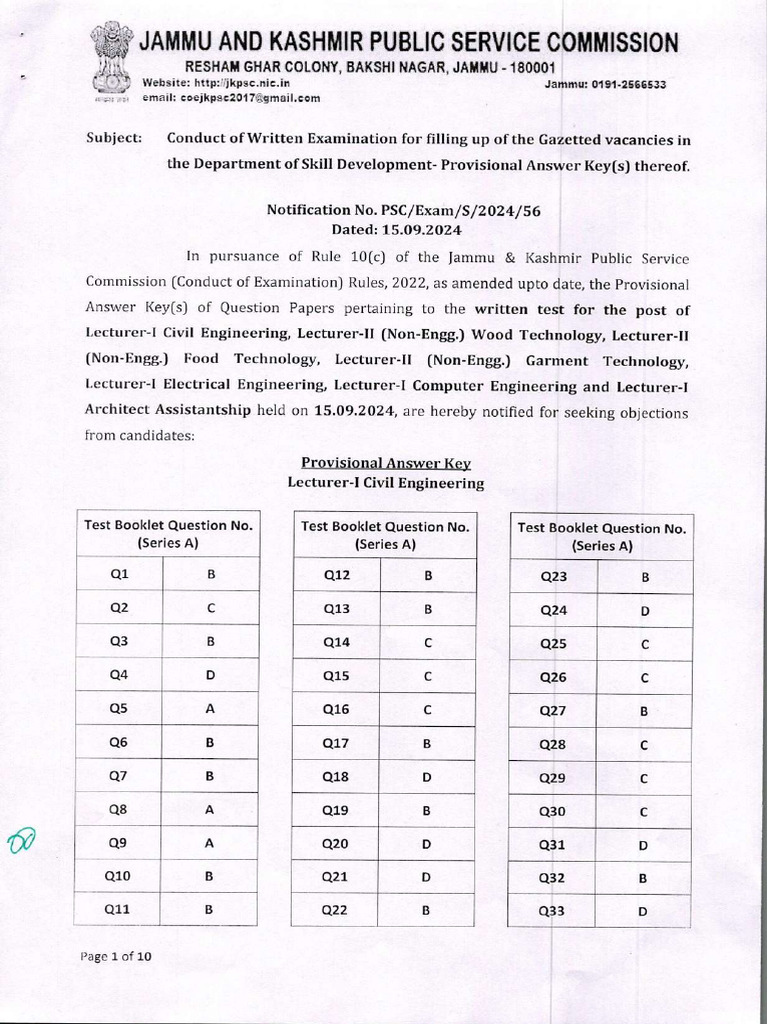 Conduct of Written Examination For Filling Up of The Gazetted Vacancies ...