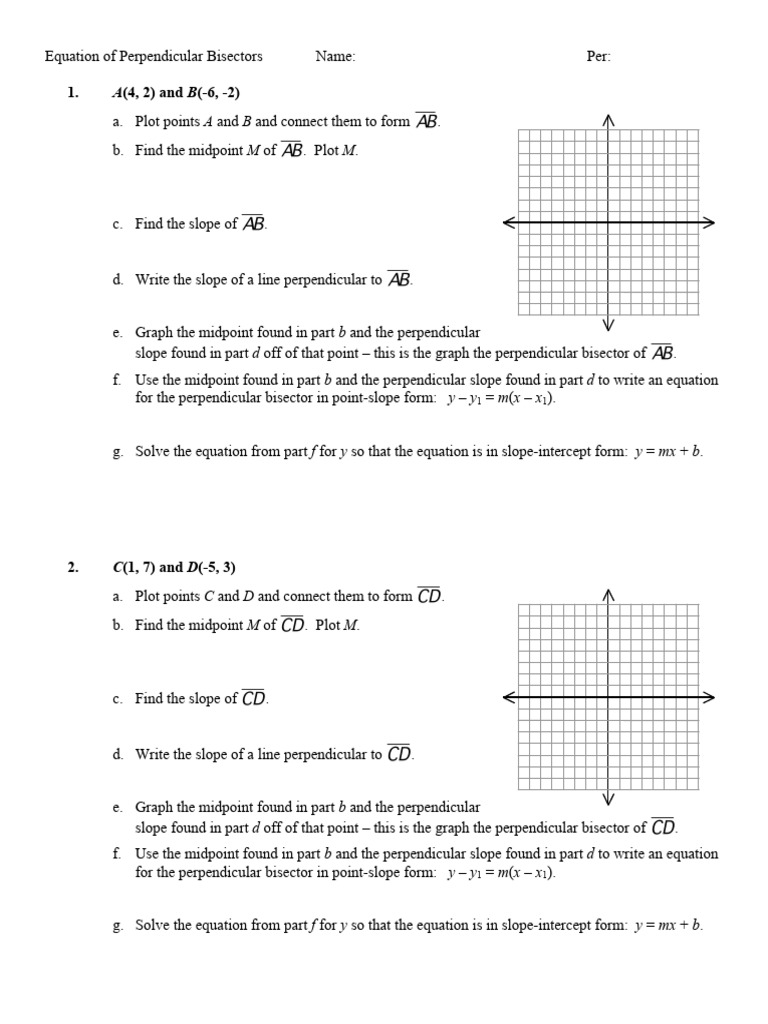 Equations of Perpendicular Bisectors Practice | PDF