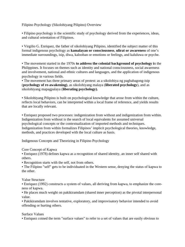 Filipino Psychology - Summary | PDF