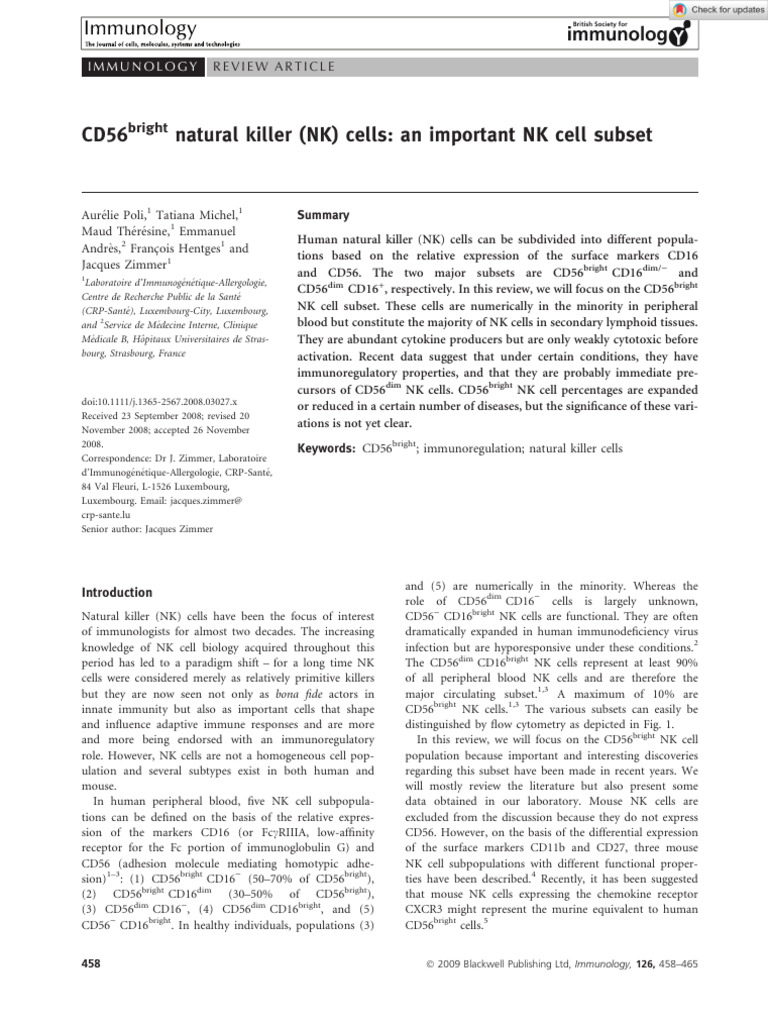 Immunology - 2009 - Poli - CD56bright Natural Killer NK Cells An ...