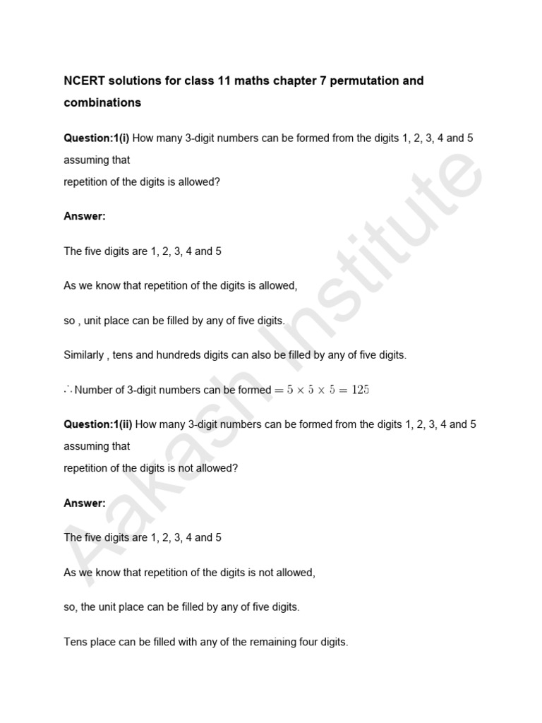 Ncert Solutions Class 11 Maths Chapter 7 Permutation and Combinations ...