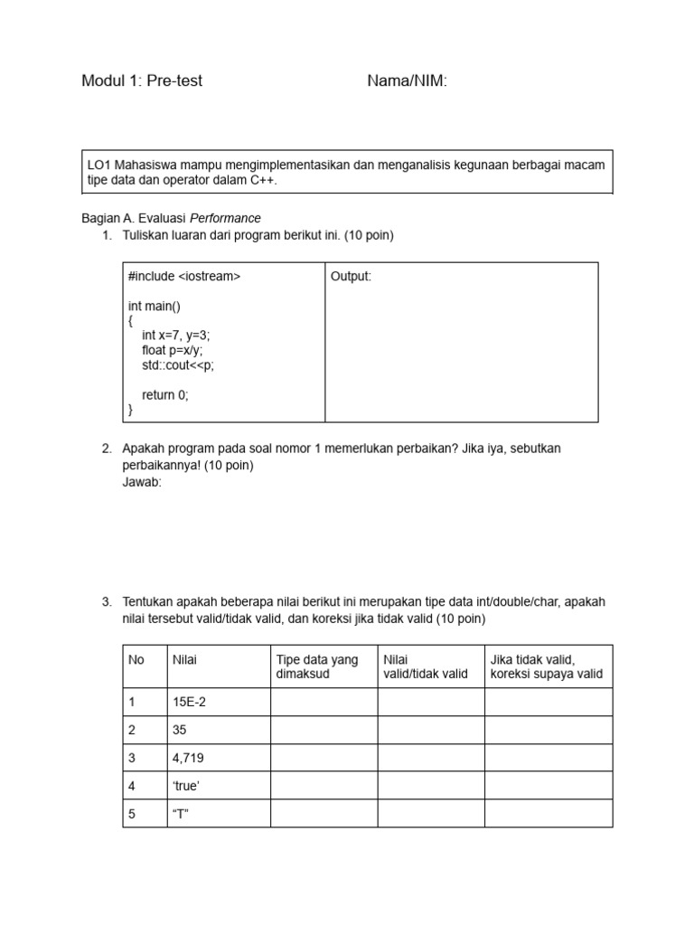 Pre-Post-Test Modul 1 | PDF