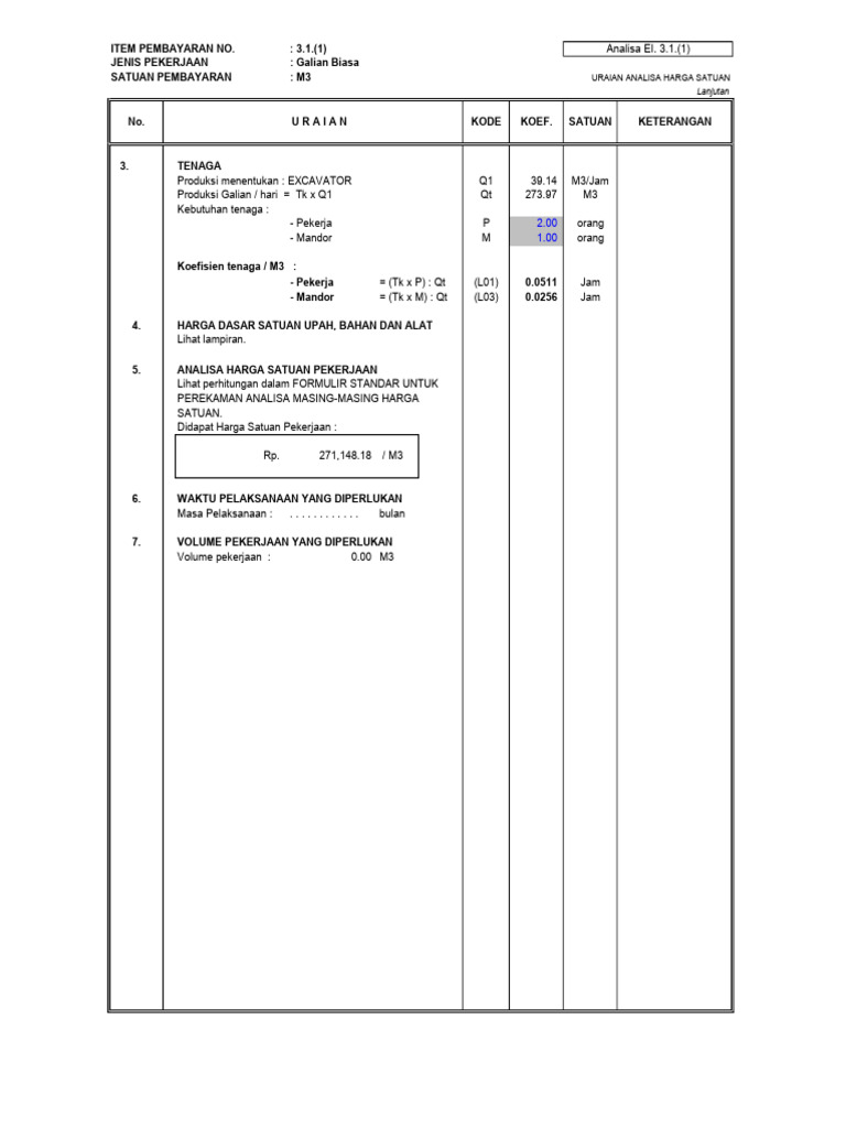 Uraian Analisa Harga Satuan: Lanjutan | PDF