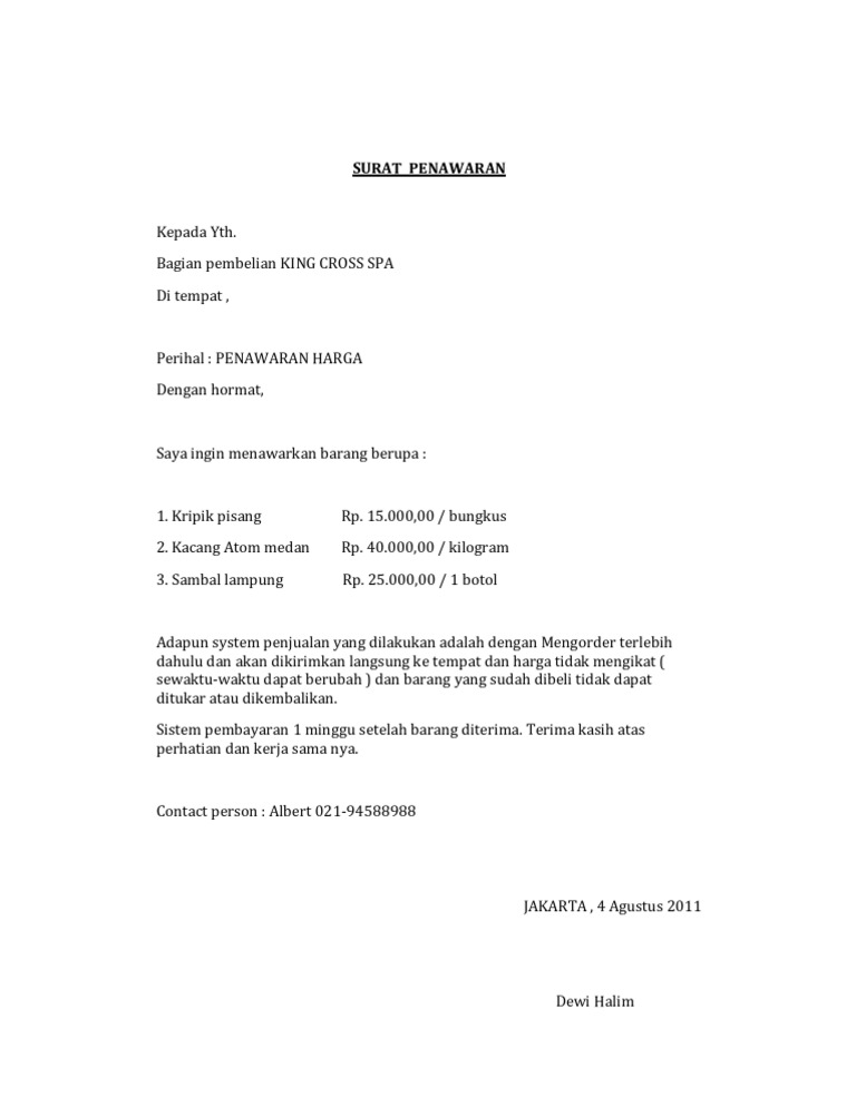 Surat Penawaran Kripik Pisang