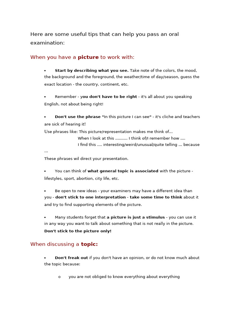 Tips For Oral Exam Pdf