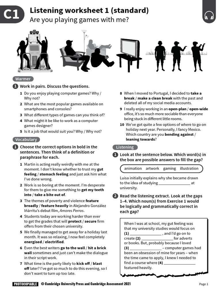 C1 advanced listening worksheet 1 standard pdf