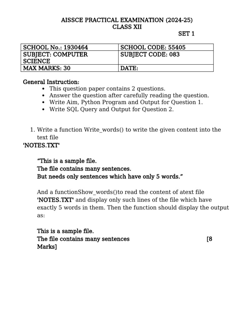 CS Practical QP-Final | PDF